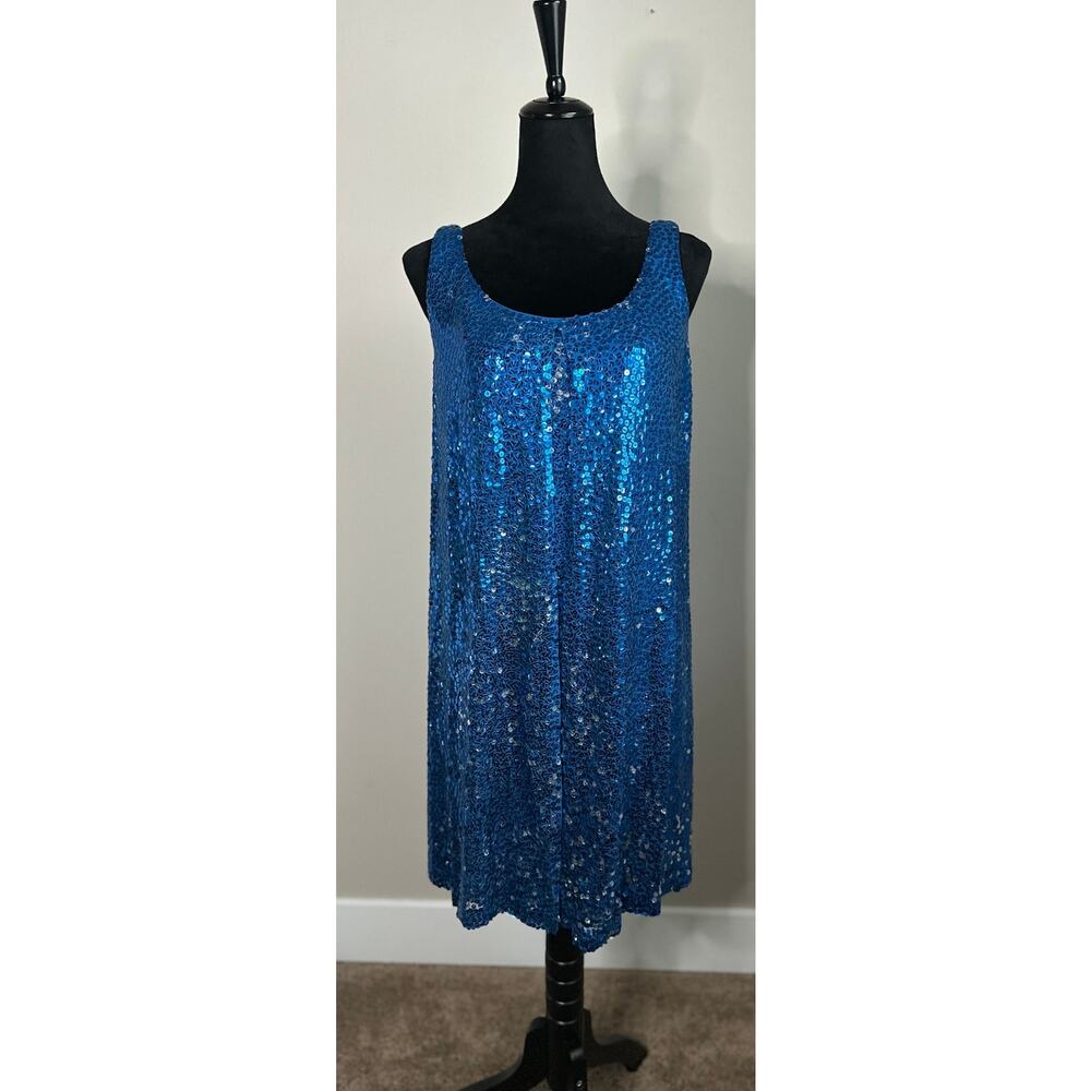 Vintage Miss Fran of La Bianca Sequin Blue Layered Cocktail Dress Size 8